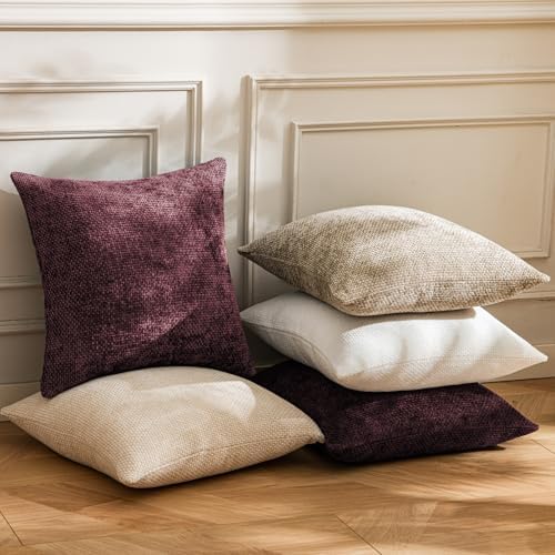 a moment Christmas Wine Red Chenille Throw Pillow Covers 22x22 Inch Pack of 2 - Image 4