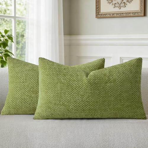 a moment Forest Green Chenille Throw Pillow Covers 12x20 Inch Pack of 2 Modern by amoment