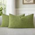 a moment Forest Green Chenille Throw Pillow Covers 12x20 Inch Pack of 2 Modern by amoment