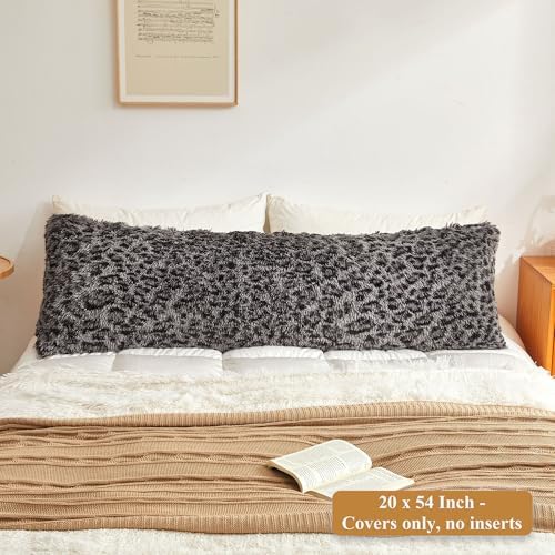 XeGe 20x54 Fluffy Leopard Print Body Pillow Cover, Cheetah Light Grey - Image 2