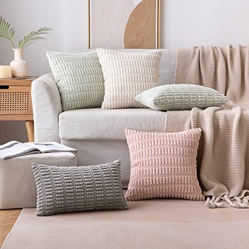 MIULEE Corduroy Decorative Throw Pillow Covers 20x20 Pink Pack of 2 - Image 5