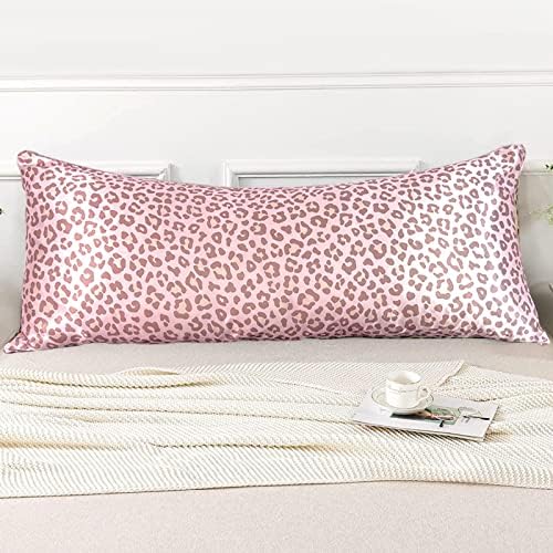 Pink Leopard Print Satin Body Pillow Cover, 20x54 Cheetah Pillow Case by LCBD