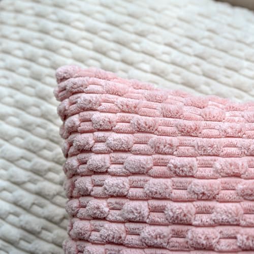 Set of 4 Pink Beige White Decorative Throw Pillow Covers 12x20 Inch Corduroy - Image 2
