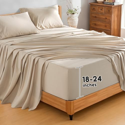 SONORO KATE 100% French Linen King Size Sheets Set, Extra Deep Pocket by SONOROKATE