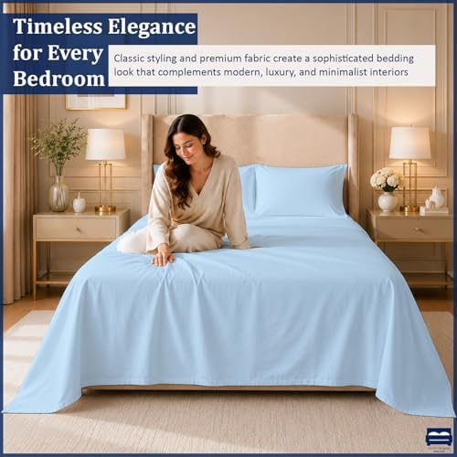 4 Piece Three Quarter Sheets Fits 16" Deep, Egyptian Cotton, Light Blue - Image 3