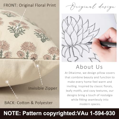 Farmhouse Floral Pillow Covers 22x22 Set of 2, Country Botanical Throw Pillow - Image 3