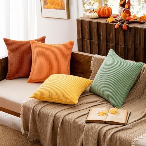 MIULEE Fall Decorative Throw Pillow Covers Yellow Rust Green 24x24 - Image 2