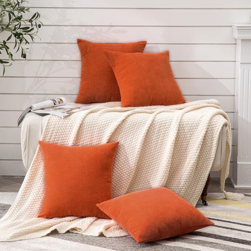 GAWAMAY Orange Chenille Throw Pillow Covers 18x18 Set of 4 - Image 6