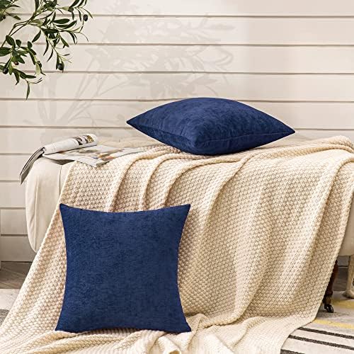 GAWAMAY Navy Blue Chenille Throw Pillow Covers 24x24 Set of 2 - Image 5