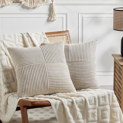Fancy Homi 2 Packs Neutral Taupe Decorative Throw Pillow Covers 18x18 Inch by Fancy+Homi