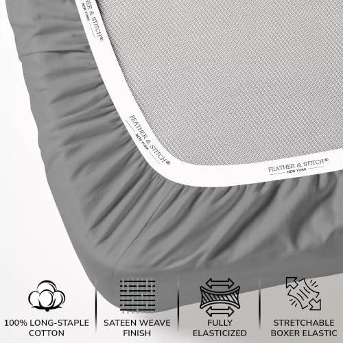Feather & Stitch 100% Cotton Sateen 500 TC Split King Size Bed Sheet Set - Image 3