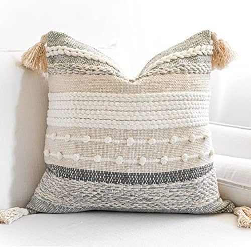BlissBlush Gray Boho Throw Pillow Cover 18x18 Grey Decorative Accent Pillow by BlissBlush