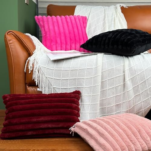 COTEY 24x24 Decorative Faux Fur Throw Pillow Covers Set of 2- Black - Image 6