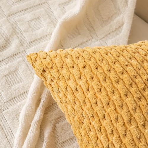 Set of 4 Yellow Olive Aqua Decorative Throw Pillow Covers 16x16 Inch Corduroy - Image 6
