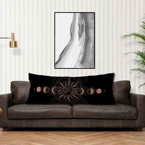 Mystical Boho Moon Phases Body Pillow Covers 20x54, Witchy Celestial Sun and - Image 4