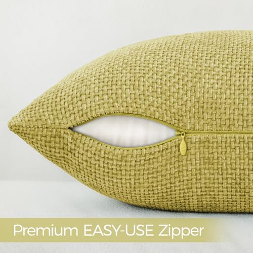 a moment Yellow-Green Chenille Throw Pillow Covers 24x24 Inch Pack of 2 Modern - Image 4