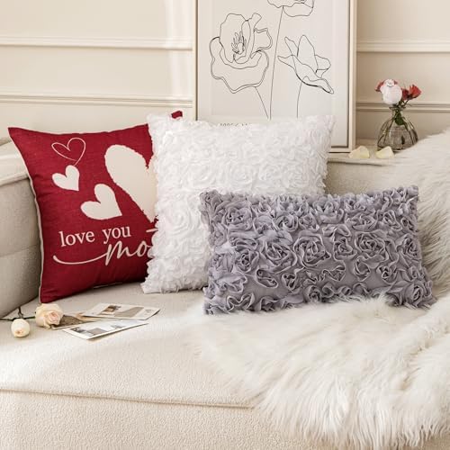 MIULEE Decorative Rose Flower Pillow Cover Pack of 1 Grey 16x16 Inch - Image 5