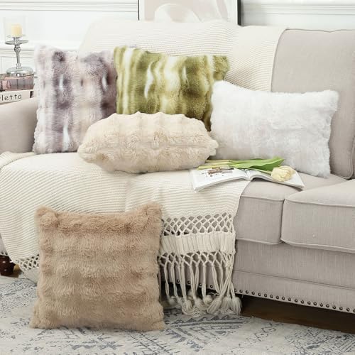 MADIZZ Pack of 2 Thick Plush Faux Wool Throw Pillow Covers Soft Boho Throw - Image 6