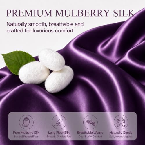 Mulberry Silk Pillow Cases for Hair and Skin, Dark Purple - Image 3