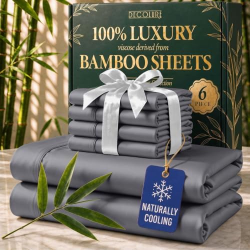 DECOLURE 100% Viscose Derived from Bamboo Sheets, Luxury 6 Pc Set by DECOLURE