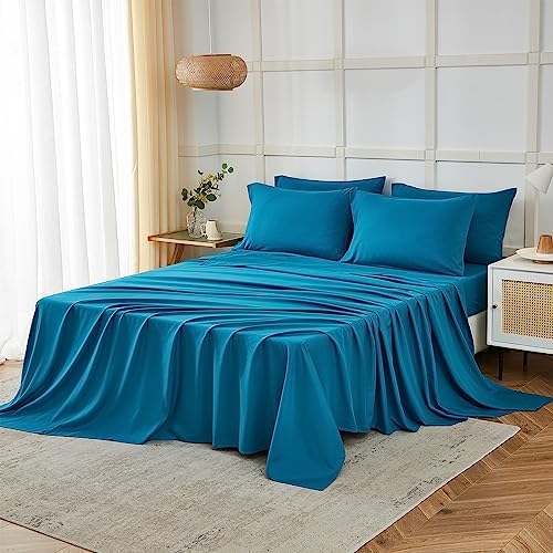 ILAVANDE Teal King Size Sheets Set 6 Piece, Hotel Luxury Super Soft 1800 Series - Image 6