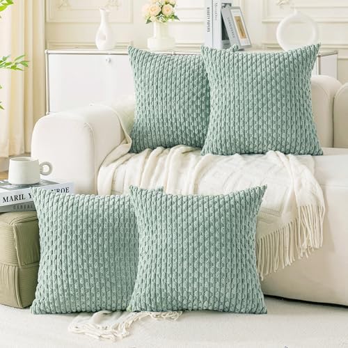 Set of 4 Aqua Decorative Throw Pillow Covers 26x26 Inch Corduroy Pillow Covers by Cozoomy