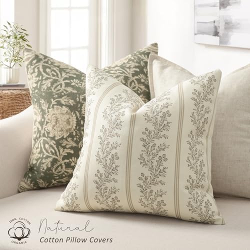 Vintage Throw Pillow Covers 26x26 Set of 2, Striped Floral Pillow Cover - Image 2