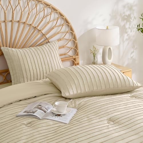 JELLYMONI Light Sand Striped Tufted Pillowcases Standard Size - Image 2