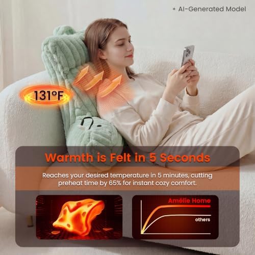 Amélie Home Heated Faux Fur Reading Pillow 3 Temperature Backrest - Image 5