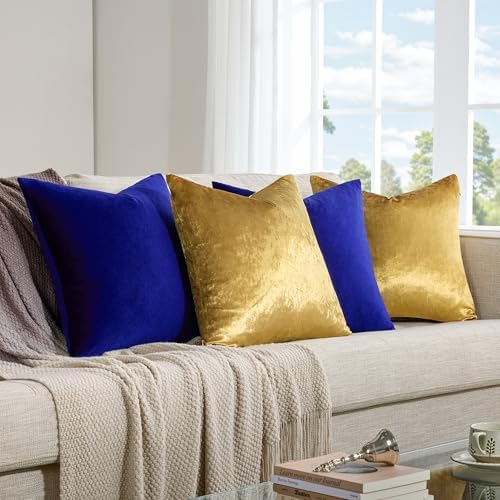 GIGIZAZA Pack of 4 Decorative Velvet Pillow Covers 16x16 Blue Gold - Image 6