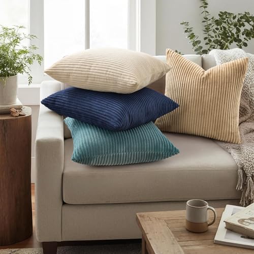 Mecatny Corduroy Decorative Throw Pillow Covers 12x20 Set of 2 Teal - Image 2