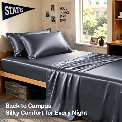 MR&HM Satin Pillowcase 2 Pack, King Size 20"x40", Space Grey - Image 5