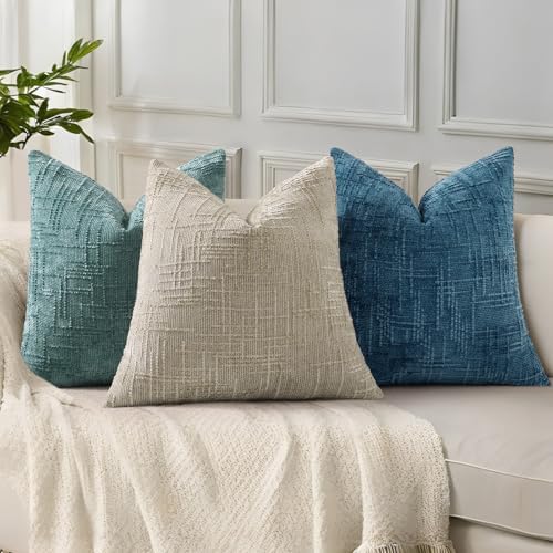 decorUhome Textured Chenille Throw Pillow Covers 26x26 Set of 2 Navy Blue - Image 4