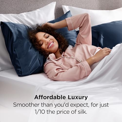 Bedsure Satin Pillowcases King Set of 2, Similar to Silk Pillow Cases Blue - Image 4