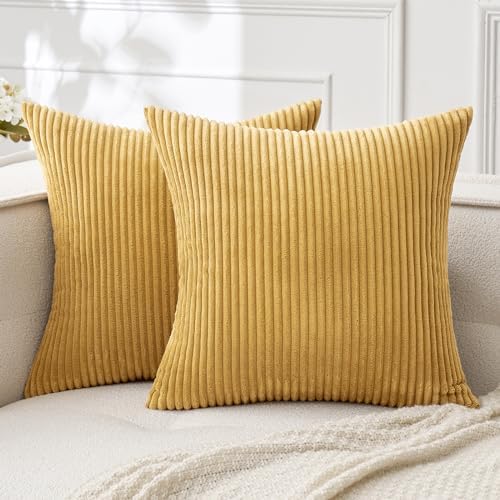 MIULEE Fall Decorative Corduroy Throw Pillow Covers Set of 2 20x20 Gold by MIULEE