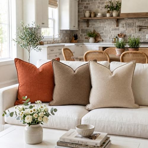 Fancy Homi Set of 2 Euro Sham Burnt Orange 26x26 Inch Soft Chenille Decorative - Image 2