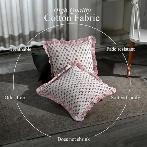 CPC Rosette Bloom Hand Block Print 100% Cotton Ruffle Throw Pillow Cover 24x24 - Image 3