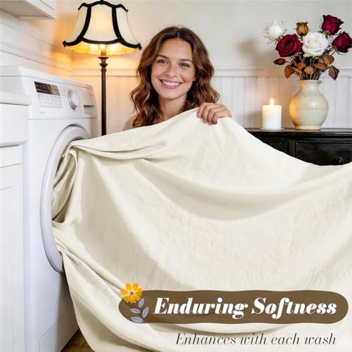 SONORO KATE 100% French Linen Twin XL Size Sheets Set, Natural Flax Bedding - Image 5