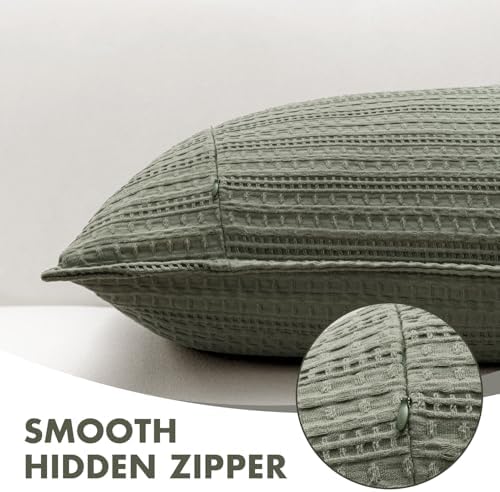 Decorative Waffle Euro Sham Pillow Covers 24x24 Olive Green 2 Pack - Image 6