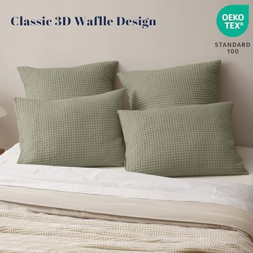 PHF Ultra Soft Waffle Pillow Shams Standard 20"x26", Dusty Sage, No Insert - Image 2