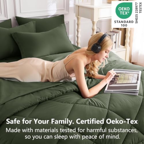 CozyLux Queen Comforter Set 88"x88" Dark Green - Image 3