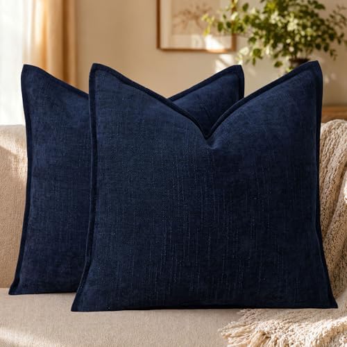 Allorry Throw Pillow Covers 24x24 Navy Blue Chenille Solid Home Decor014I24 by Allorry