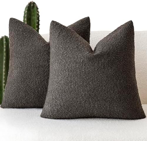 Foindtower Decorative Textured Boucle Throw Pillow Covers 16x16 Dark Brown by Foindtower