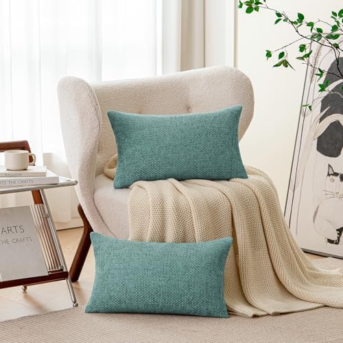 a moment Teal Chenille Throw Pillow Covers 12x20 Inch Pack of 2 Modern - Image 4