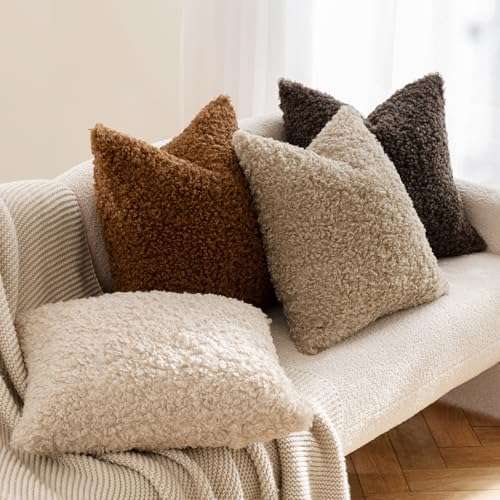 MIULEE Decorative Faux Fur Pillow Covers Sherpa 18x18 Bronze - Image 3