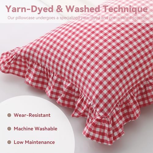 Red Gingham Body Pillow Cover 20x54, Ruffled Cotton Sham - Image 4