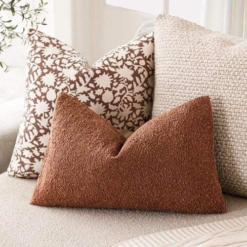 Foindtower Cozy Textured Boucle Lumbar Throw Pillow Covers 12x20 Red Taupe - Image 5