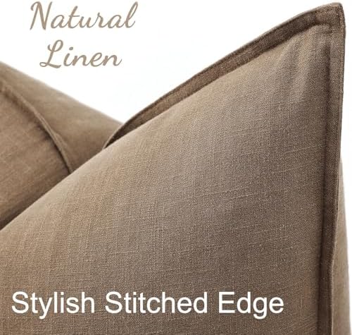 decorUhome Fall Light Brown Linen Throw Pillow Covers 22x22 Set of 2 - Image 2