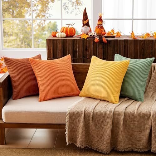 MIULEE Fall Decorative Throw Pillow Covers Yellow Rust Green 24x24 - Image 3