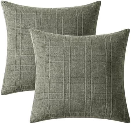 MIULEE Linen Plaid Pillow Covers Decorative Euro 22x22 Olive Green - Image 7